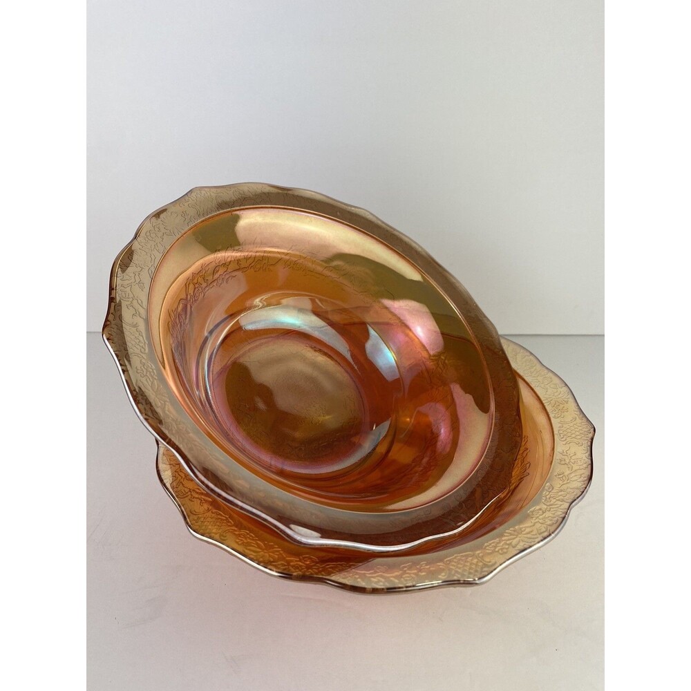 Antique 1920’s “Set of 2” Fenton Pumpkin Iridescent “Orange Tree” Bowls 8.5”